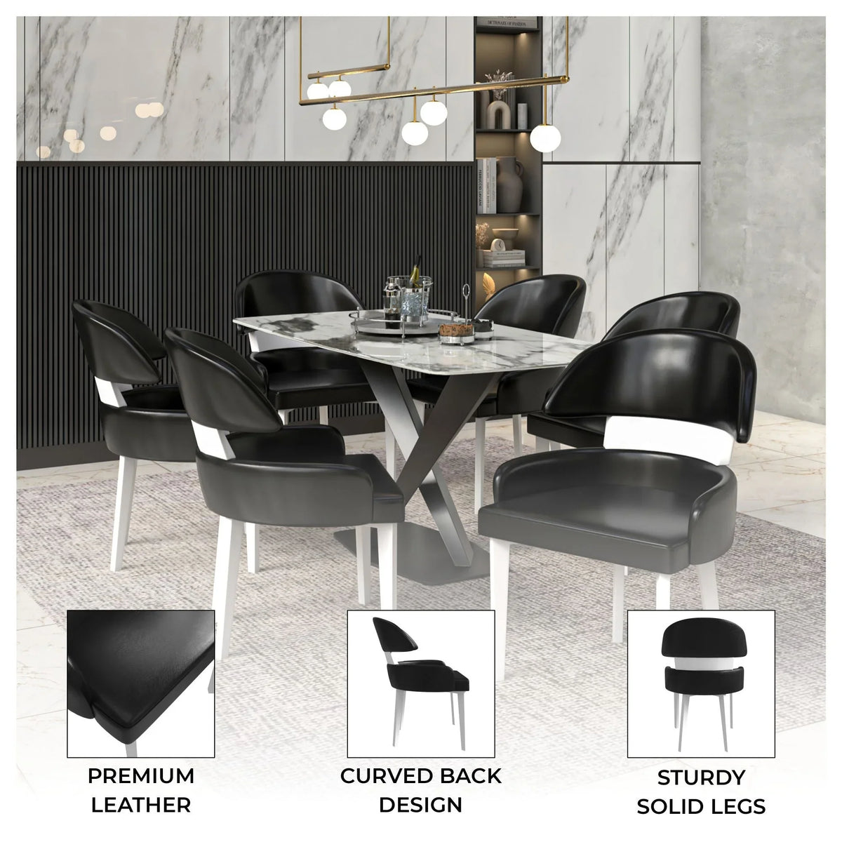 Ethos Leather Dining Chairs with Curved Open Back in Rubberwood - Elax Furniture