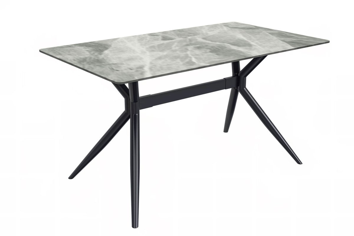 Elega Rectangular Dining Table with Sintered Stone/Glass Rectangular Top and Black Stainless Steel Base Sintered Stone 62 Inches Wide Light Grey Dining Table Leisuremod