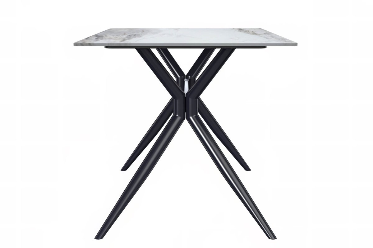 Elega Rectangular Dining Table with Sintered Stone/Glass Rectangular Top and Black Stainless Steel Base Sintered Stone 62 Inches Wide Light Grey Dining Table Leisuremod
