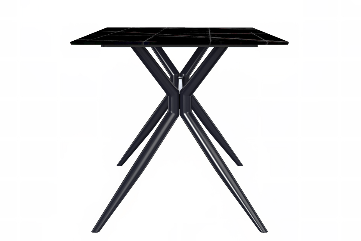Elega Rectangular Dining Table with Sintered Stone/Glass Rectangular Top and Black Stainless Steel Base Sintered Stone 55 Inches Wide Black and Gold Dining Table Leisuremod