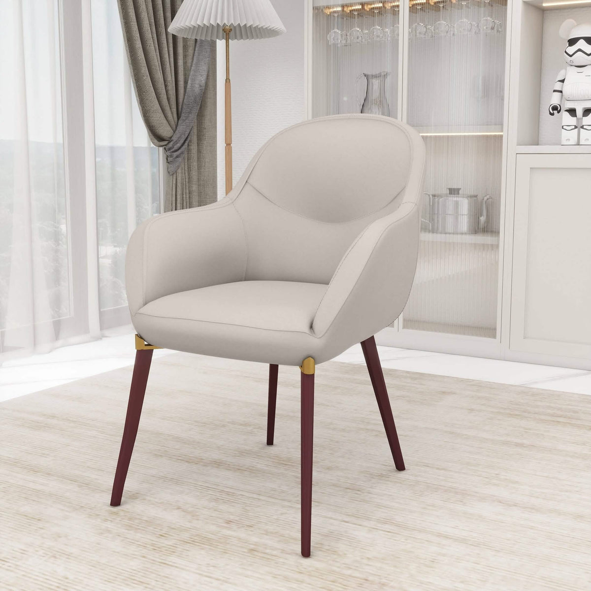 Elias Dining Chair Upholstered in Leather/Velvet and Powder Coated Legs Velvet Light Grey Dining Chair Leisuremod