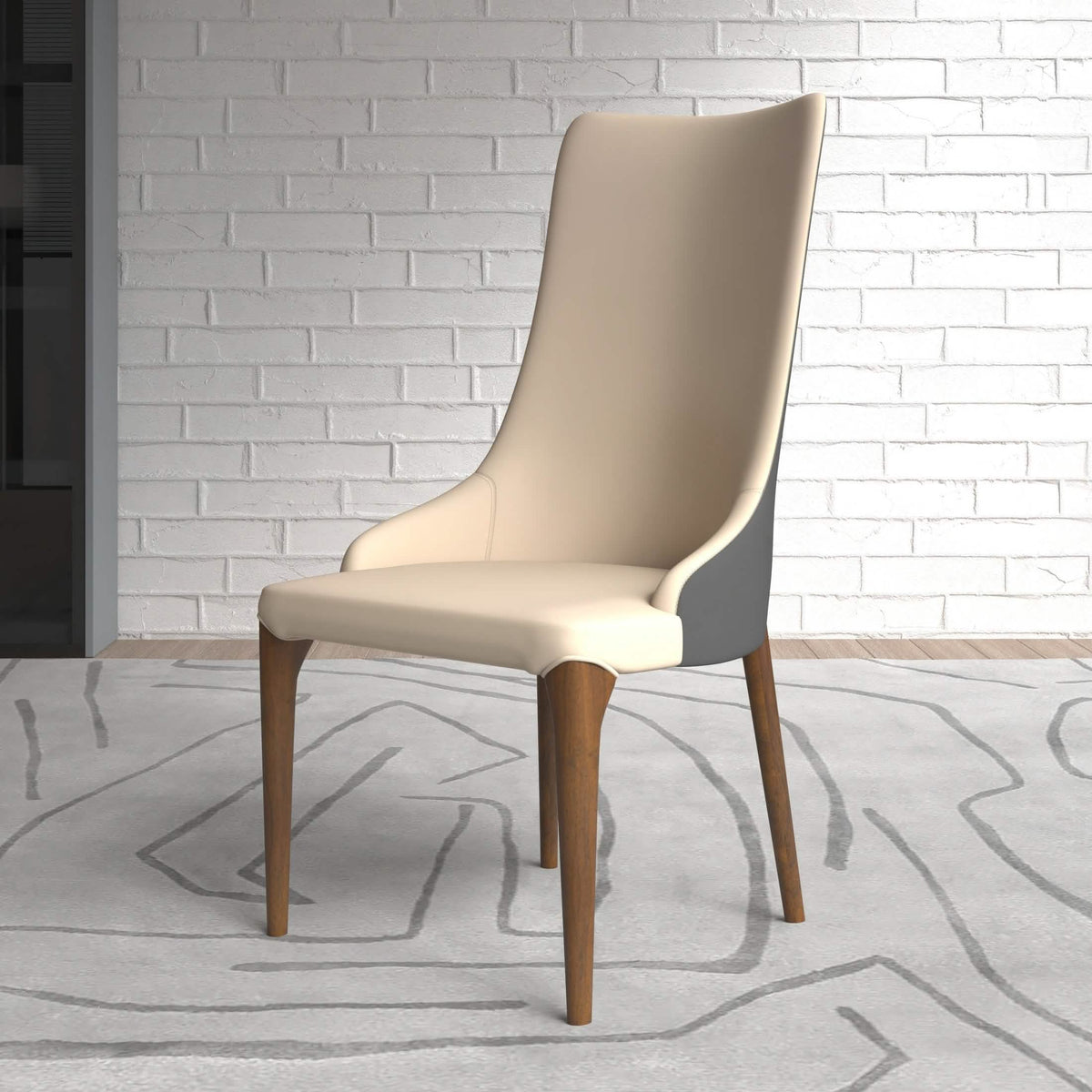 Elm Dining Chair with a Leather/Velvet Seat and a Two-Tone Color Design Backrest in Ash Wood Grey Dining Chair Leisuremod