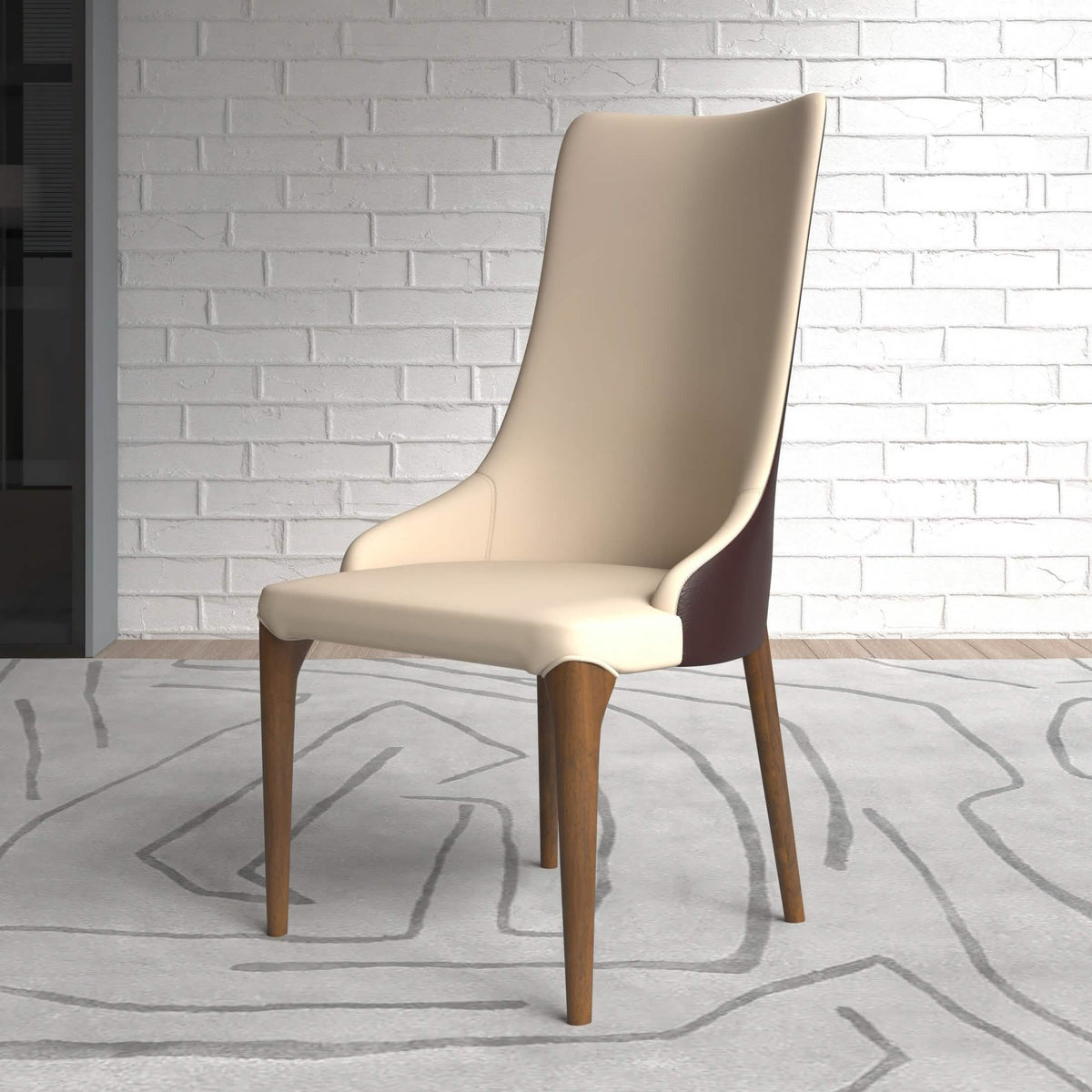 Elm Dining Chair with a Leather/Velvet Seat and a Two-Tone Color Design Backrest in Ash Wood Brown Dining Chair Leisuremod