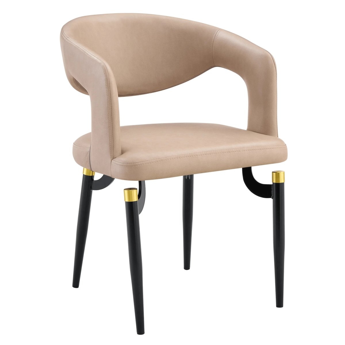 Entice Leather Dining Chair with Curved Open Back and Iron Legs Taupe Dining Chair Leisuremod