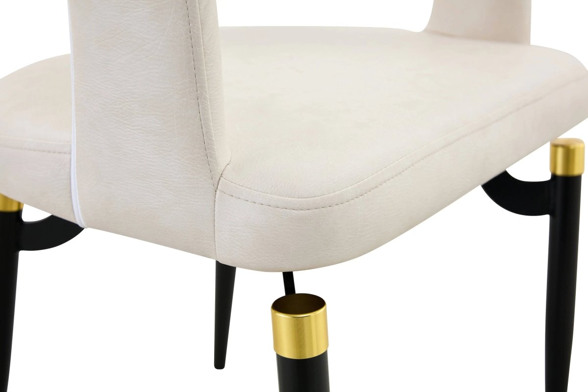 Entice Leather Dining Chair with Curved Open Back and Iron Legs Cream Dining Chair Leisuremod