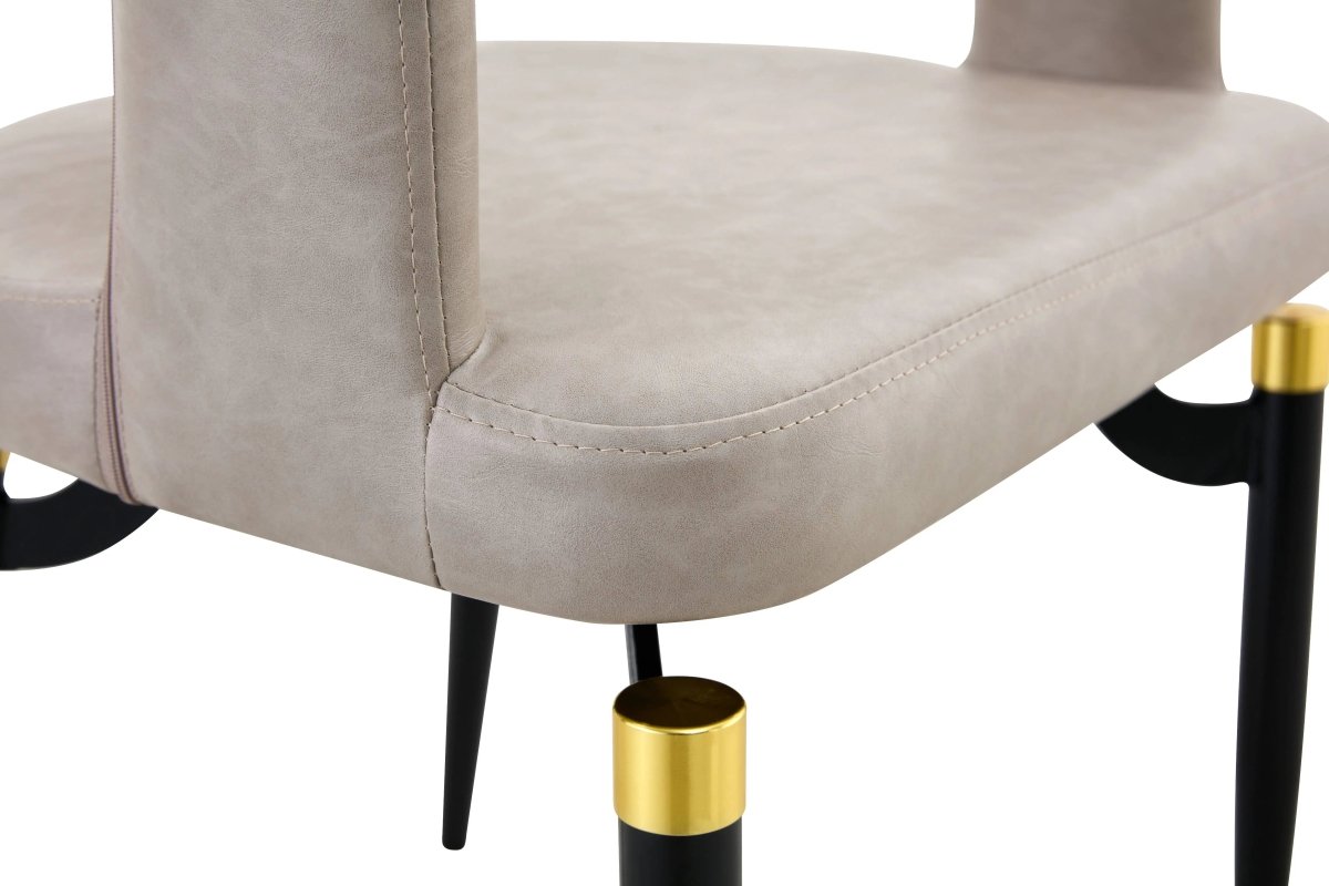 Entice Leather Dining Chair with Curved Open Back and Iron Legs Grey Dining Chair Leisuremod