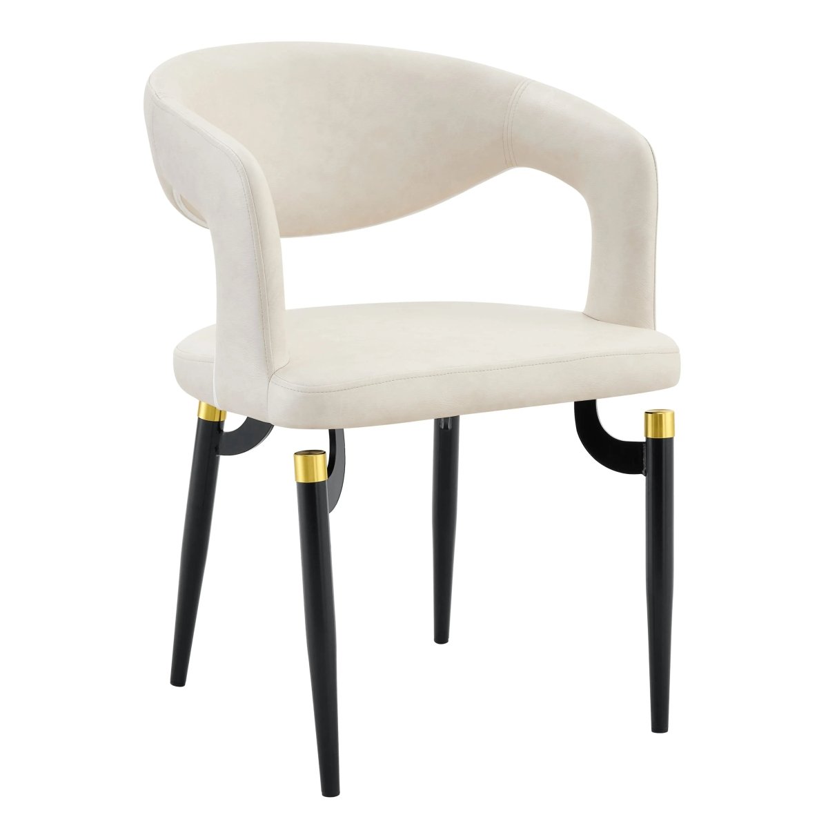Entice Leather Dining Chair with Curved Open Back and Iron Legs Cream Dining Chair Leisuremod