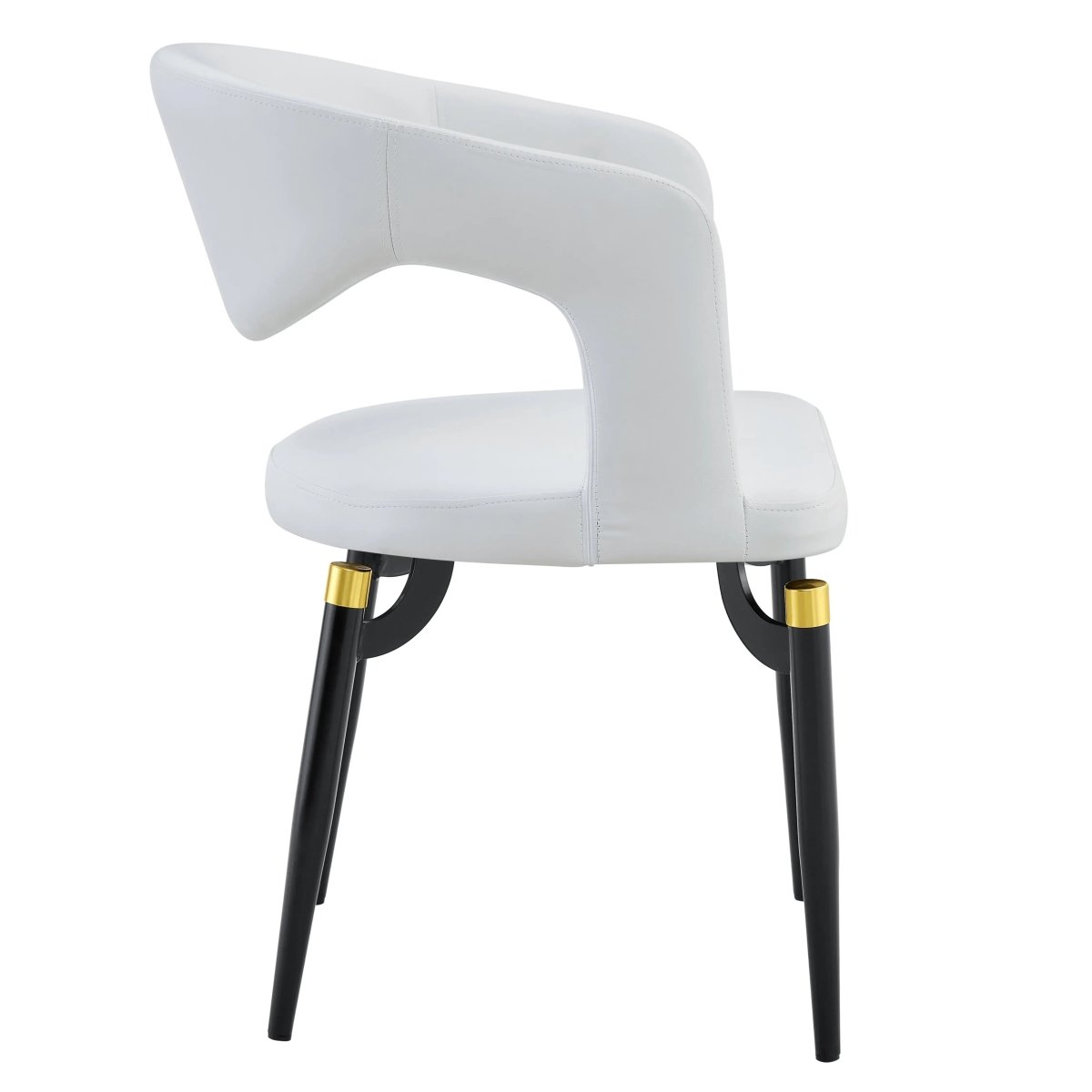 Entice Leather Dining Chair with Curved Open Back and Iron Legs White Dining Chair Leisuremod
