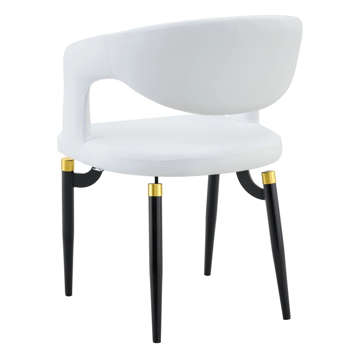 Entice Leather Dining Chair with Curved Open Back and Iron Legs White Dining Chair Leisuremod