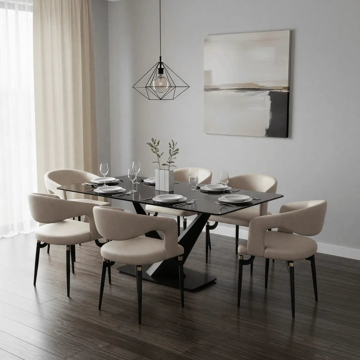Entice Leather Dining Chair with Curved Open Back and Iron Legs Grey Dining Chair Leisuremod