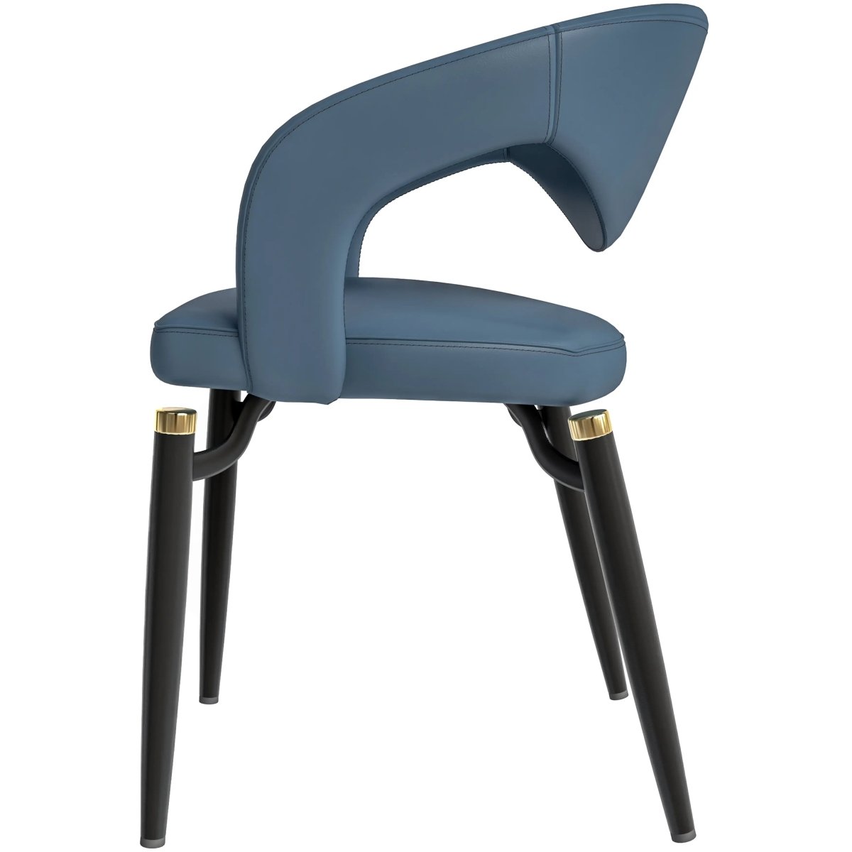 Entice Leather Dining Chair with Curved Open Back and Iron Legs Blue Dining Chair Leisuremod