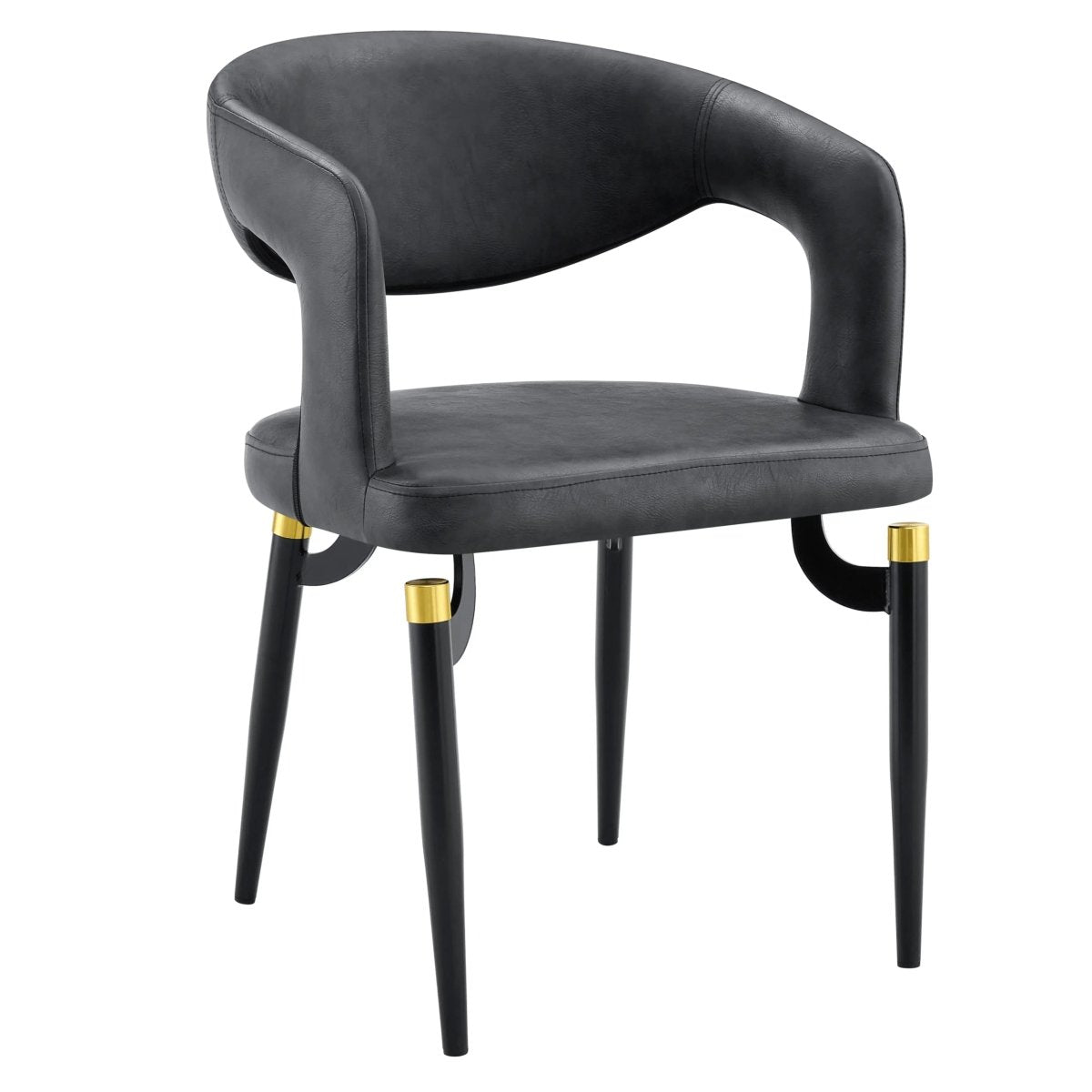 Entice Leather Dining Chair with Curved Open Back and Iron Legs Charcoal Black Dining Chair Leisuremod