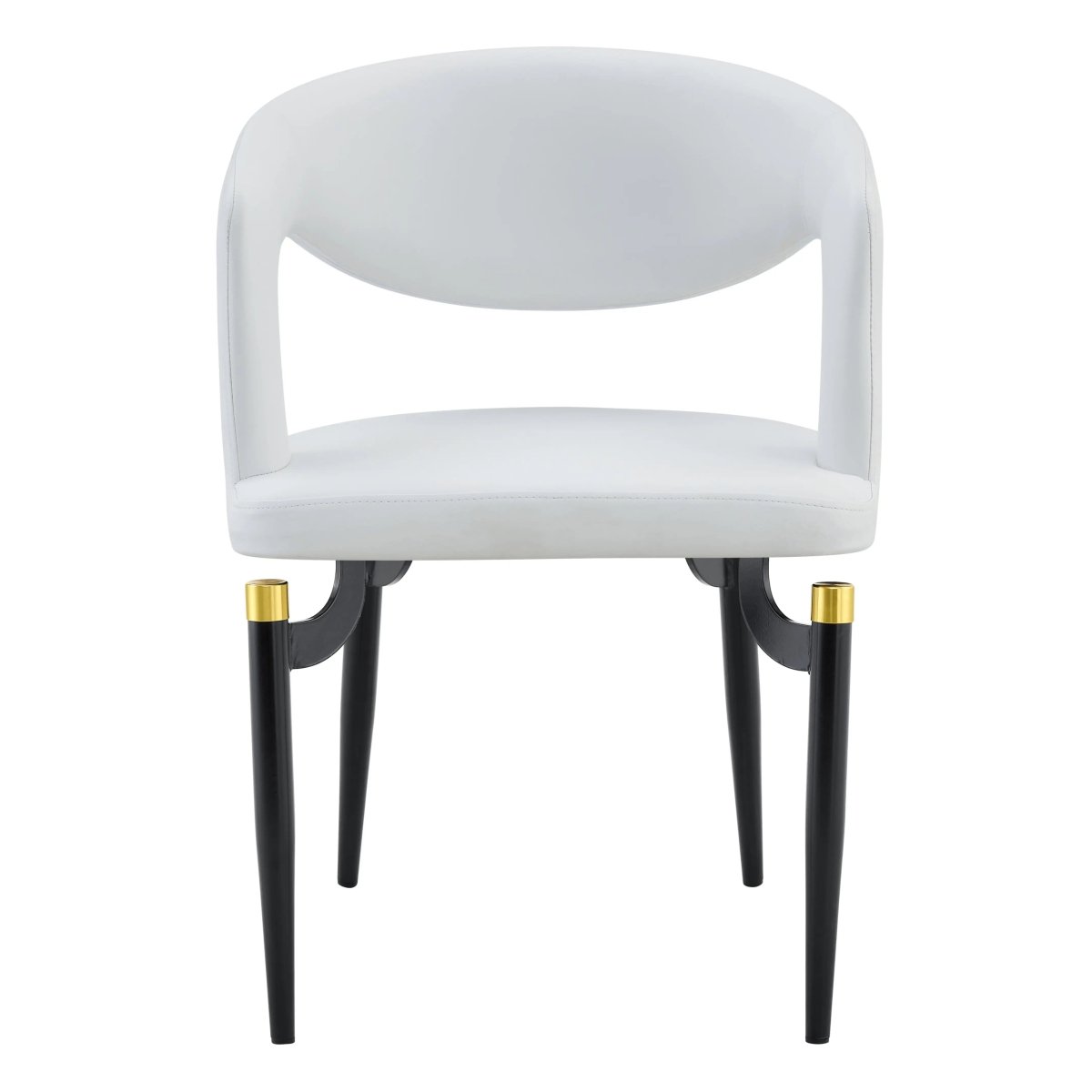 Entice Leather Dining Chair with Curved Open Back and Iron Legs White Dining Chair Leisuremod