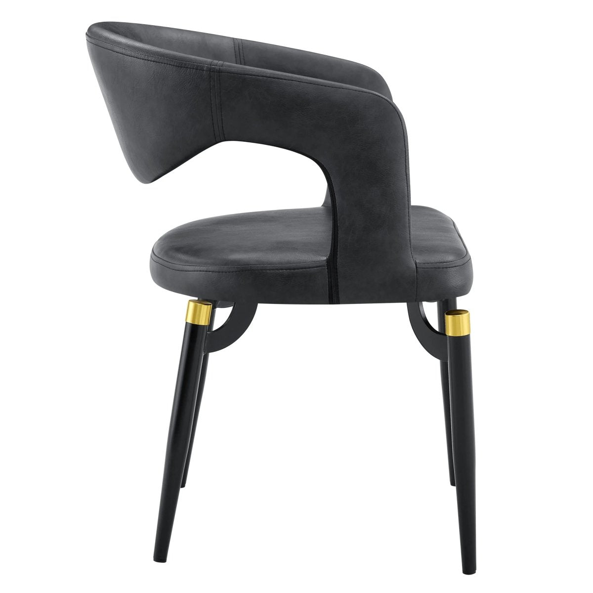 Entice Leather Dining Chair with Curved Open Back and Iron Legs Charcoal Black Dining Chair Leisuremod
