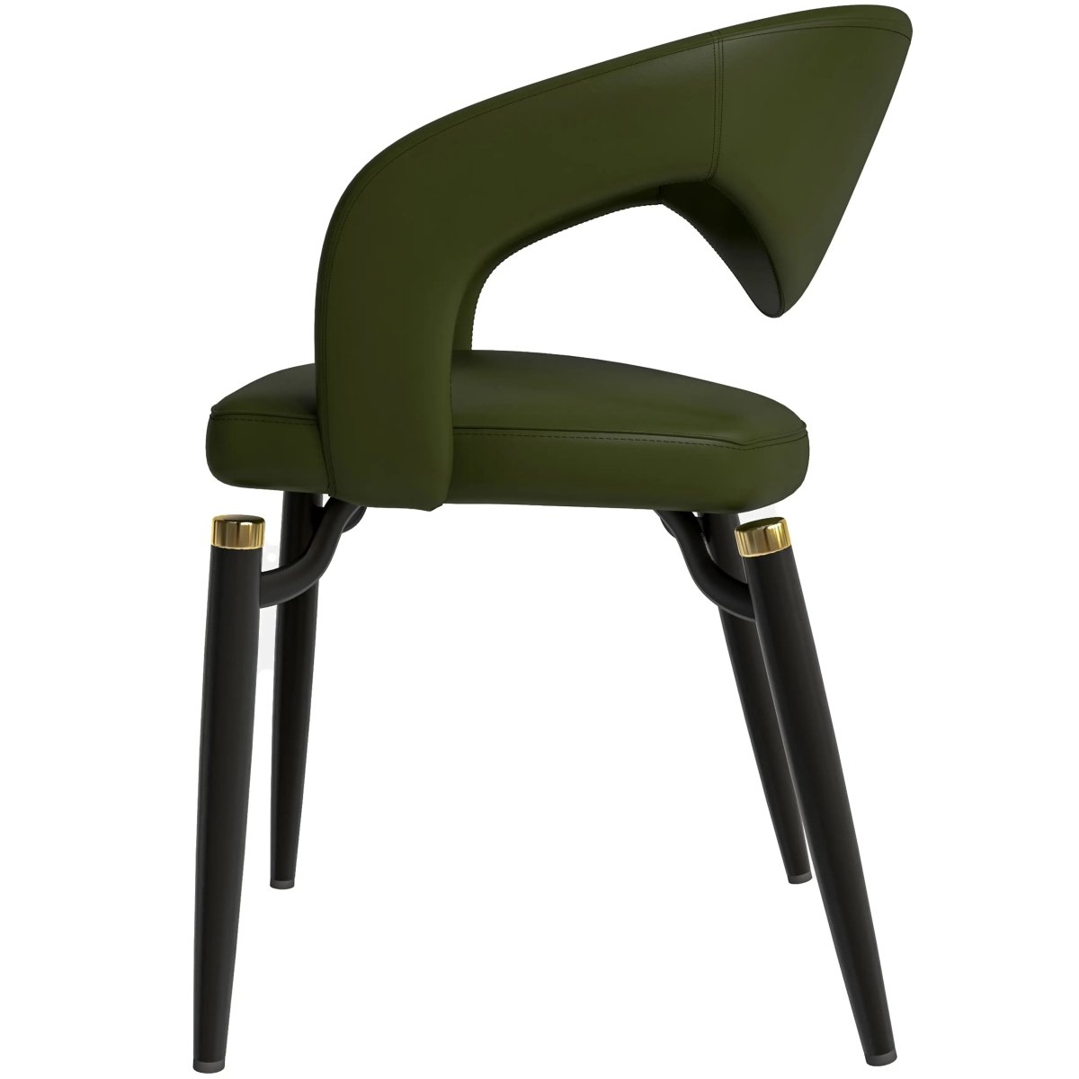 Entice Leather Dining Chair with Curved Open Back and Iron Legs Green Dining Chair Leisuremod