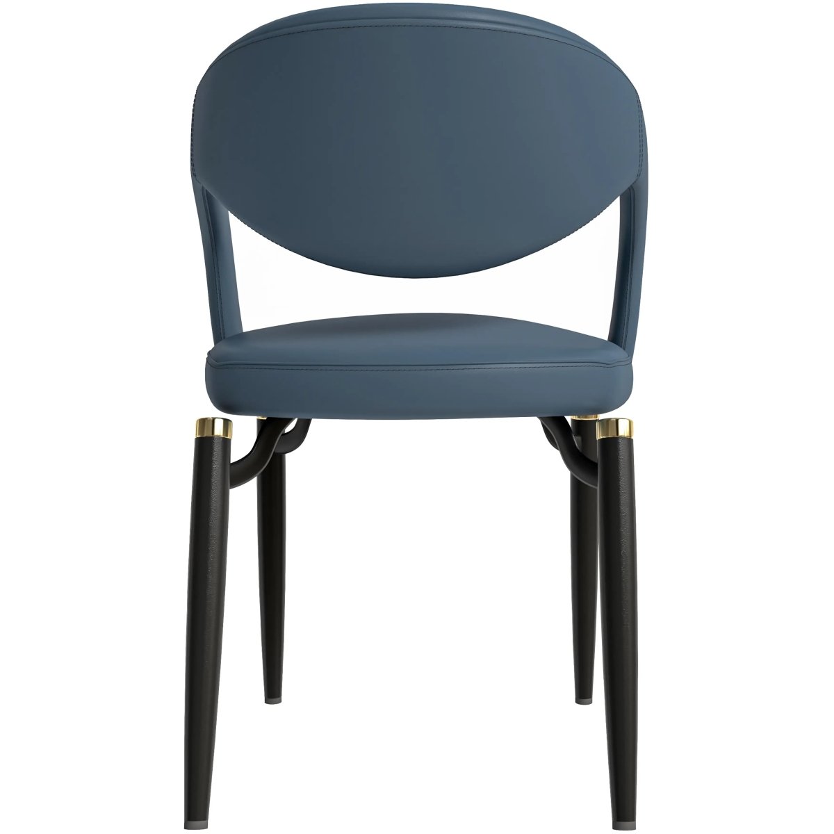 Entice Leather Dining Chair with Curved Open Back and Iron Legs Blue Dining Chair Leisuremod