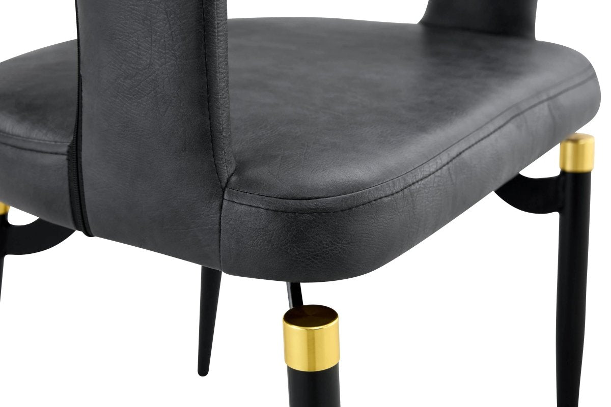 Entice Leather Dining Chair with Curved Open Back and Iron Legs Charcoal Black Dining Chair Leisuremod