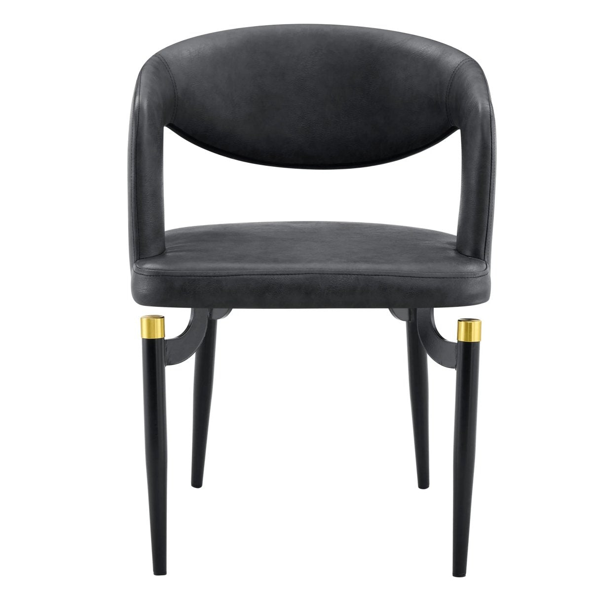 Entice Leather Dining Chair with Curved Open Back and Iron Legs Charcoal Black Dining Chair Leisuremod