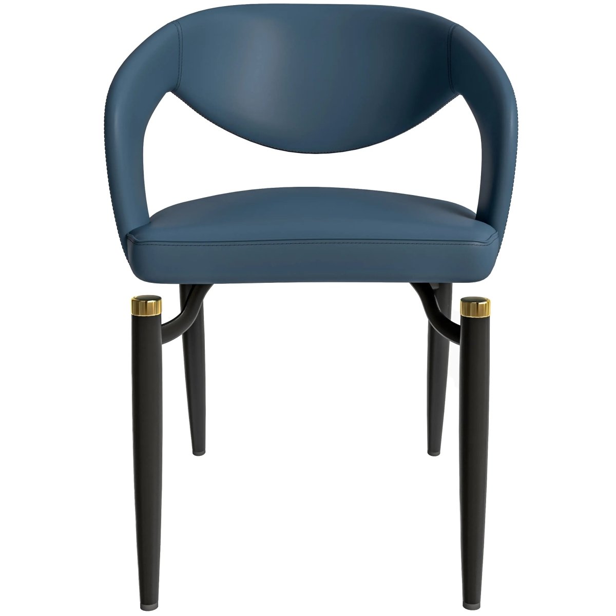 Entice Leather Dining Chair with Curved Open Back and Iron Legs Blue Dining Chair Leisuremod