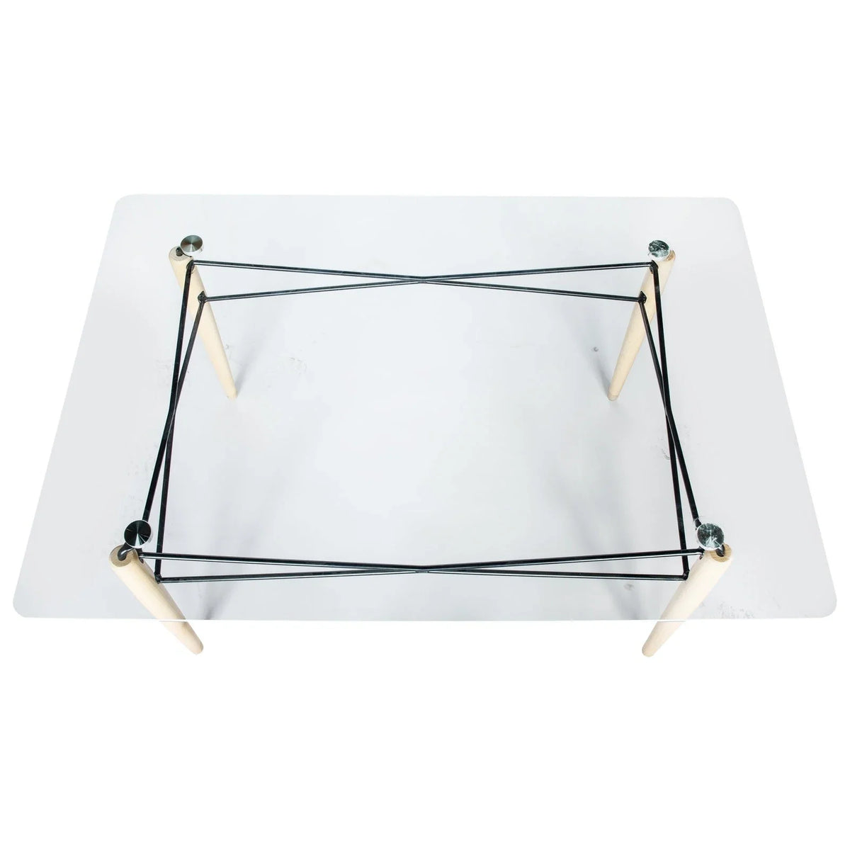 Dover Rectangle Dining Table With Glass Tabletop and Beech Wood Eiffel Base - Elax Furniture