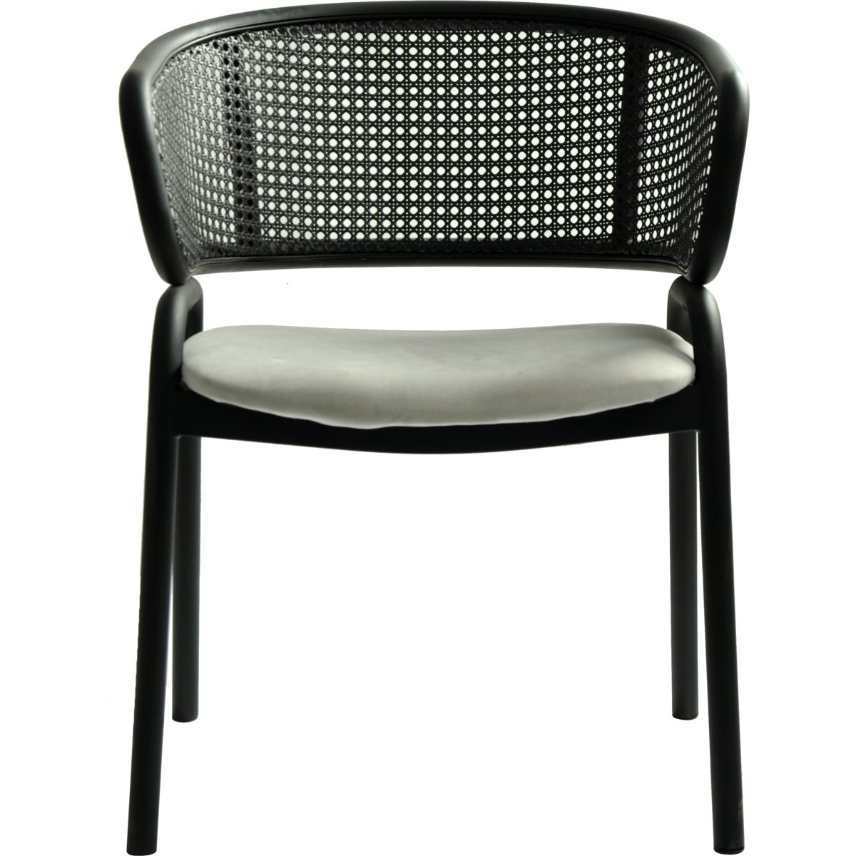 Ervilla Velvet Dining Armchair with Steel Legs and Wicker Back Black Black Grey Dining Chair Leisuremod