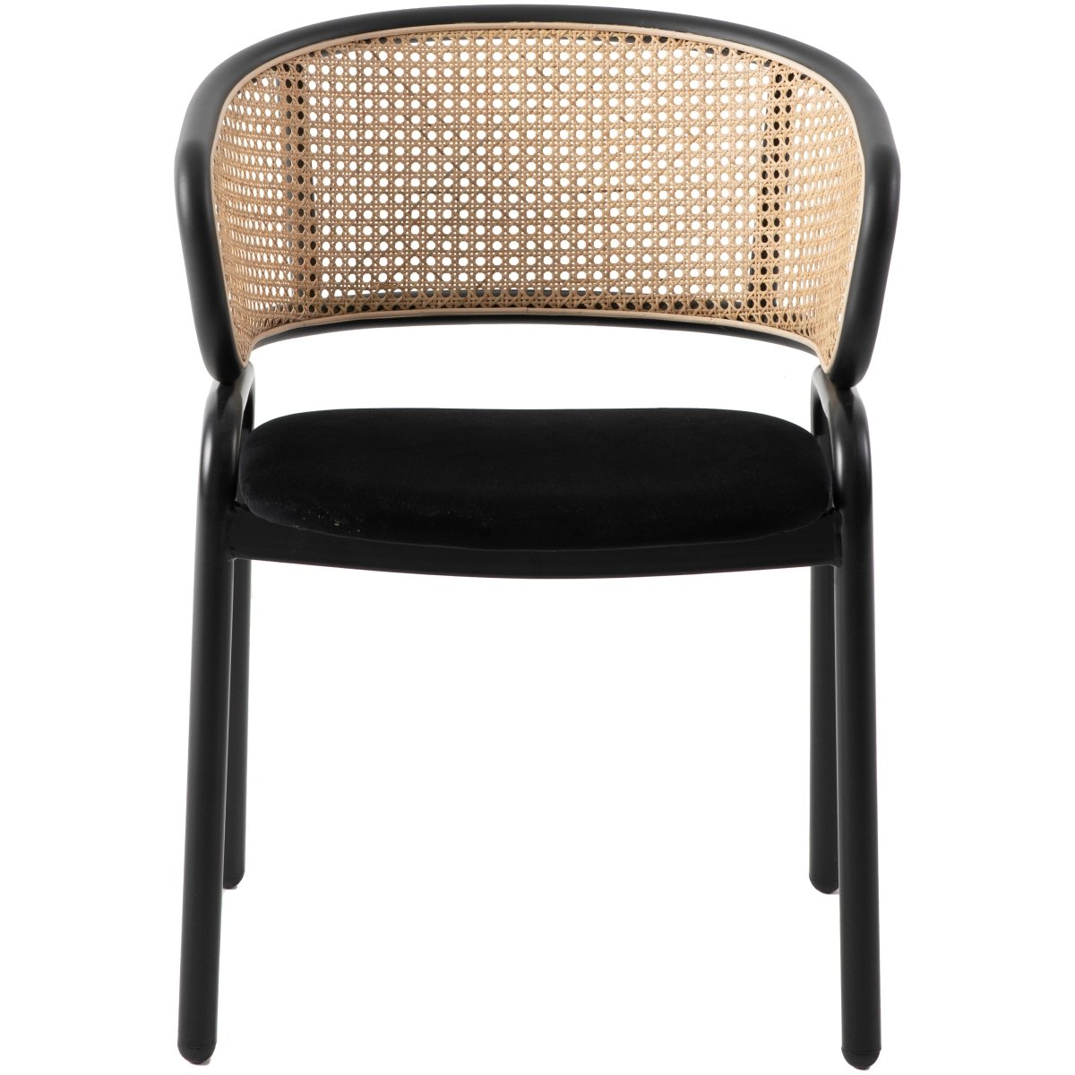 Ervilla Velvet Dining Armchair with Steel Legs and Wicker Back Black Brown Black Dining Chair Leisuremod