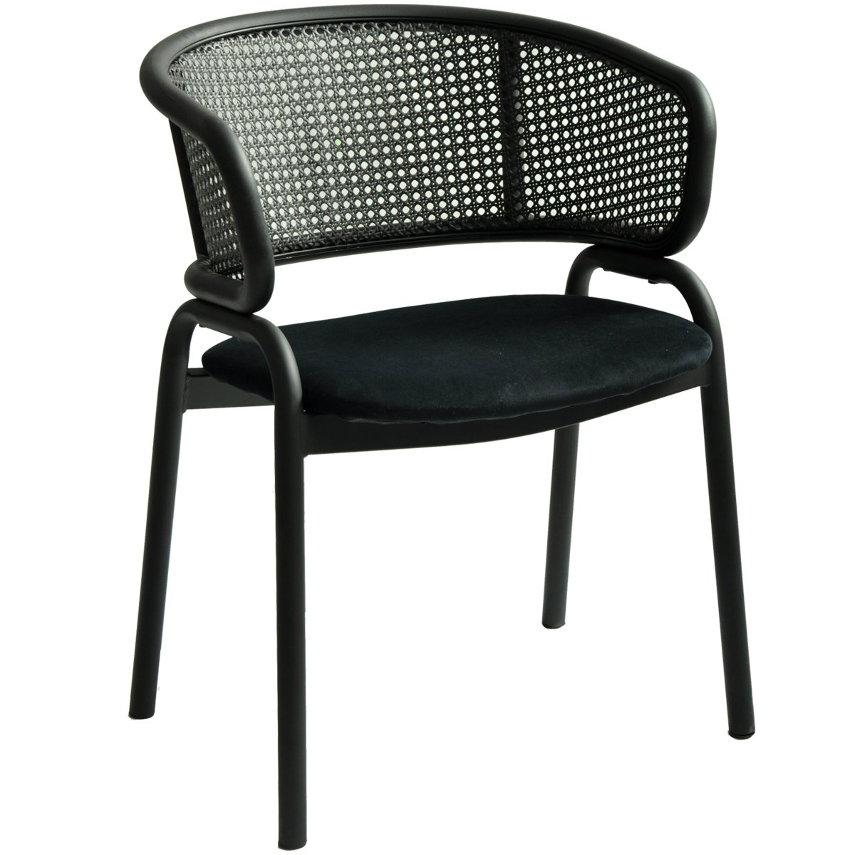 Ervilla Velvet Dining Armchair with Steel Legs and Wicker Back Black Black Black Dining Chair Leisuremod