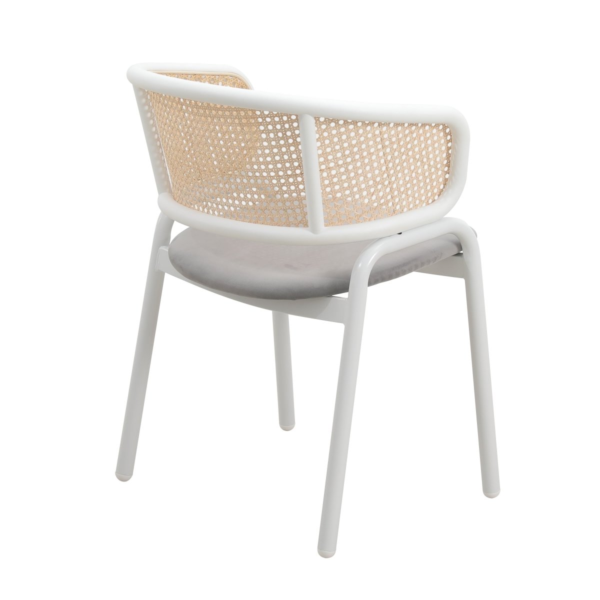 Ervilla Velvet Dining Armchair with Steel Legs and Wicker Back White Brown Grey Dining Chair Leisuremod