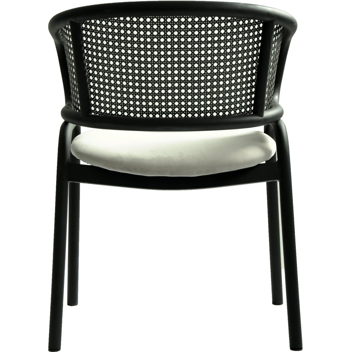 Ervilla Velvet Dining Armchair with Steel Legs and Wicker Back Black Black Grey Dining Chair Leisuremod
