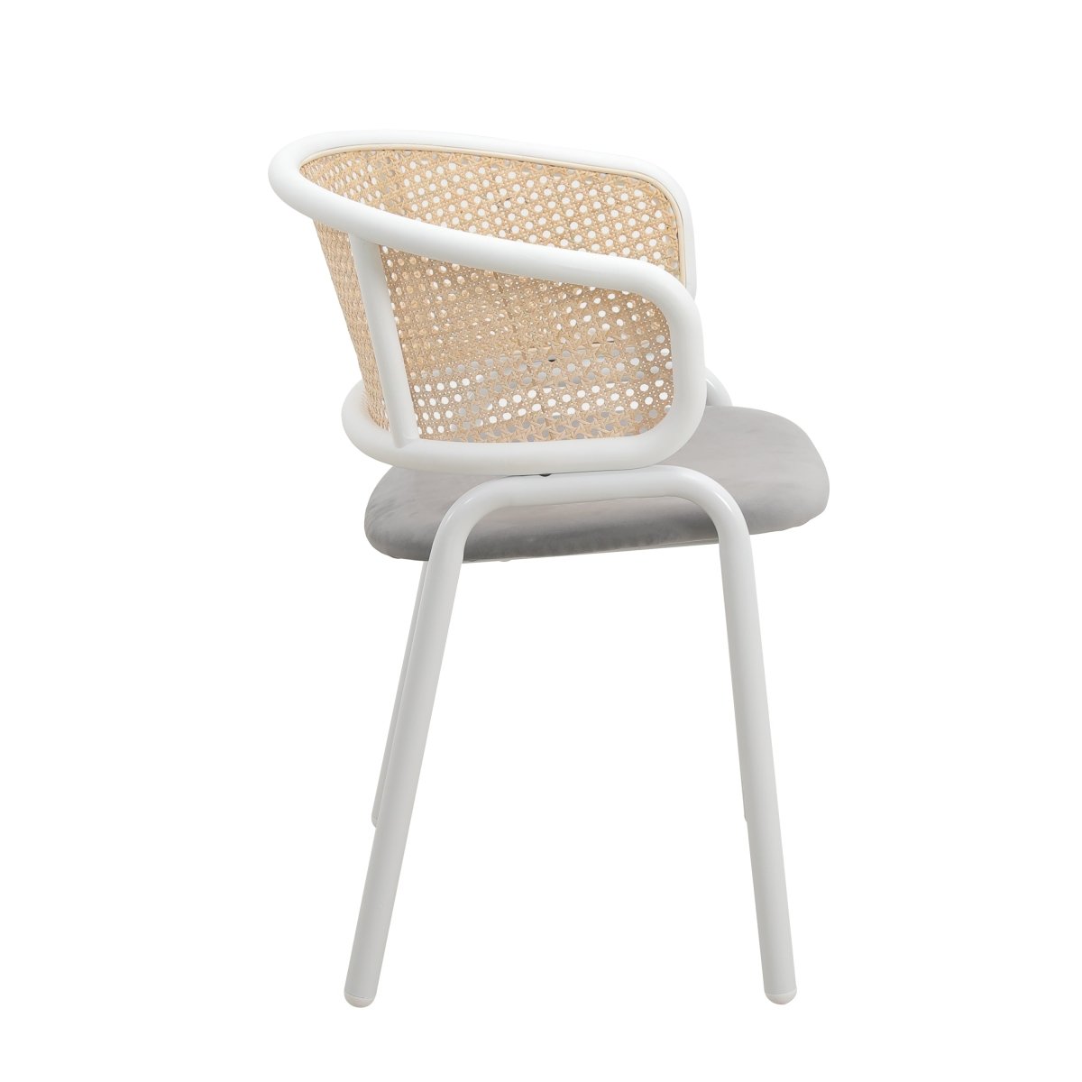 Ervilla Velvet Dining Armchair with Steel Legs and Wicker Back White Brown Grey Dining Chair Leisuremod