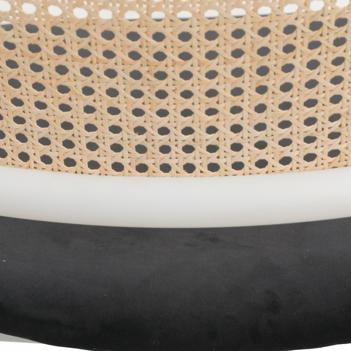 Ervilla Velvet Dining Armchair with Steel Legs and Wicker Back White Brown Black Dining Chair Leisuremod