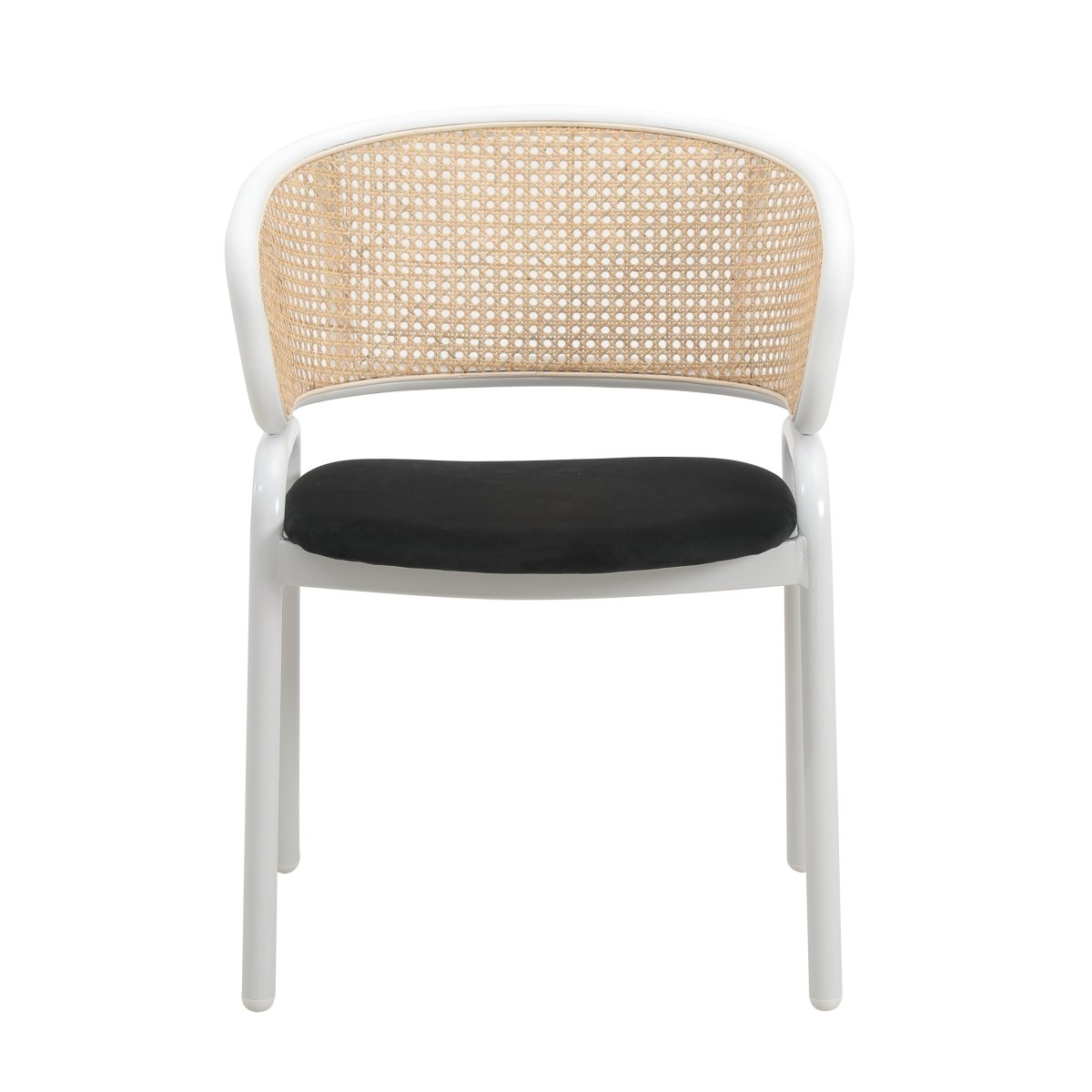 Ervilla Velvet Dining Armchair with Steel Legs and Wicker Back White Brown Black Dining Chair Leisuremod
