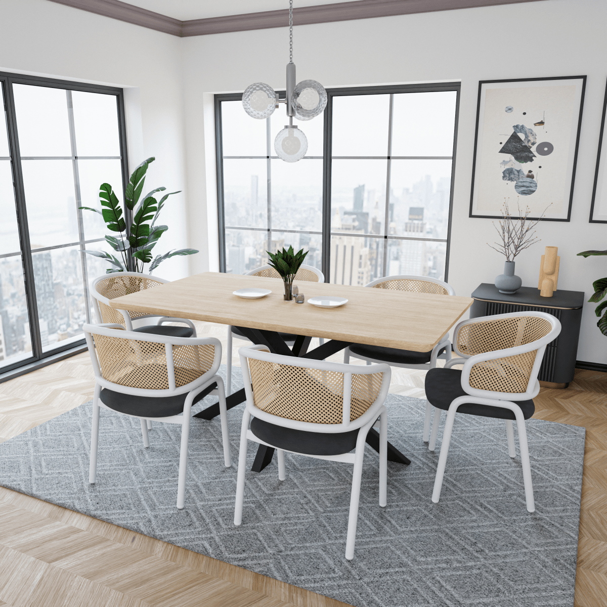 Ervilla Velvet Dining Armchair with Steel Legs and Wicker Back White Brown Black Dining Chair Leisuremod