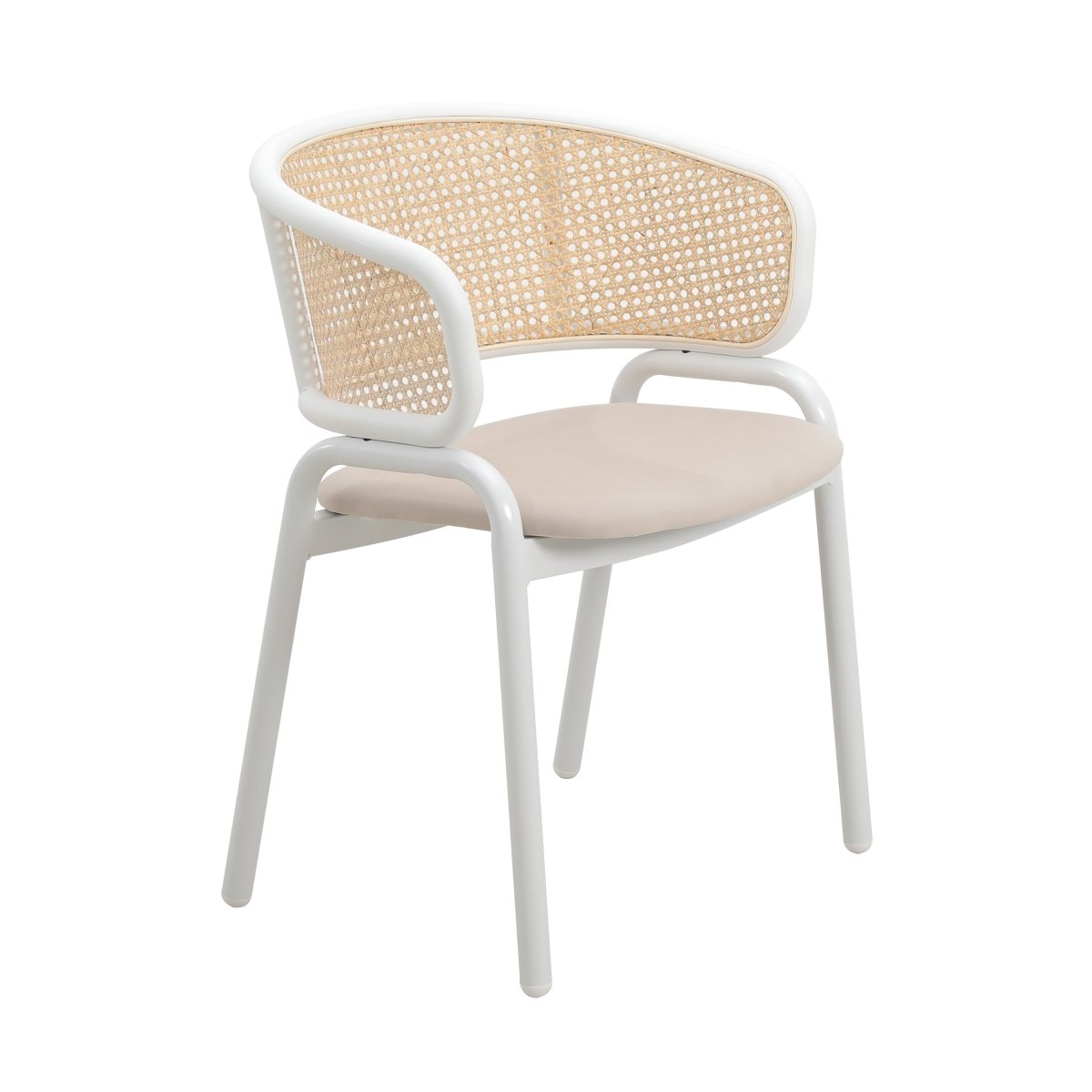 Ervilla Velvet Dining Armchair with Steel Legs and Wicker Back White Brown Beige Dining Chair Leisuremod