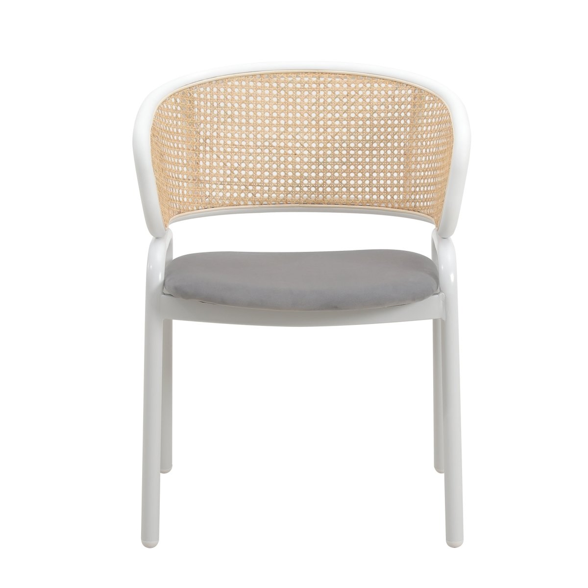 Ervilla Velvet Dining Armchair with Steel Legs and Wicker Back White Brown Grey Dining Chair Leisuremod