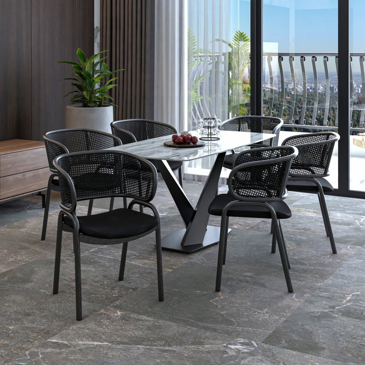 Ervilla Velvet Dining Armchair with Steel Legs and Wicker Back Black Black Black Dining Chair Leisuremod