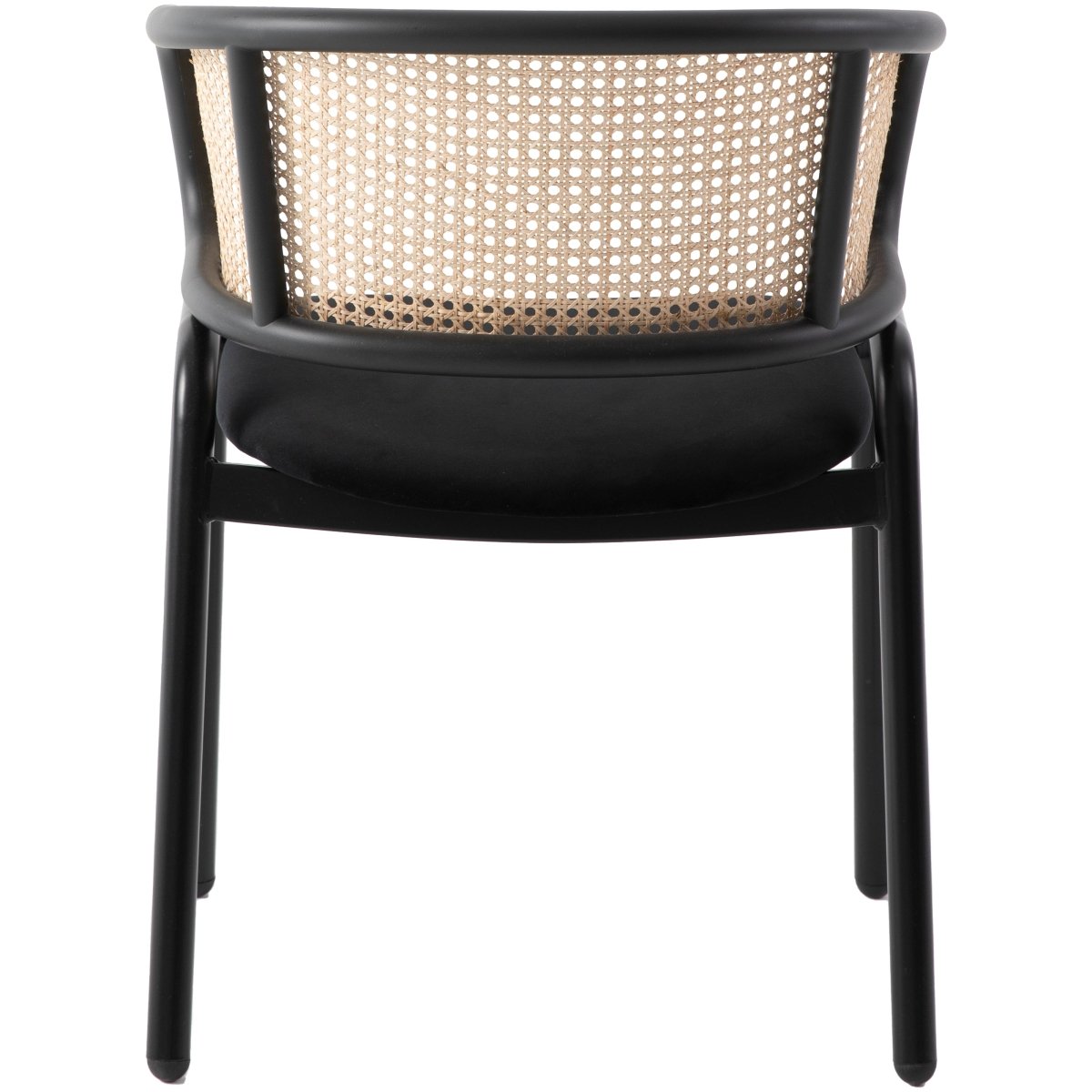Ervilla Velvet Dining Armchair with Steel Legs and Wicker Back Black Brown Black Dining Chair Leisuremod