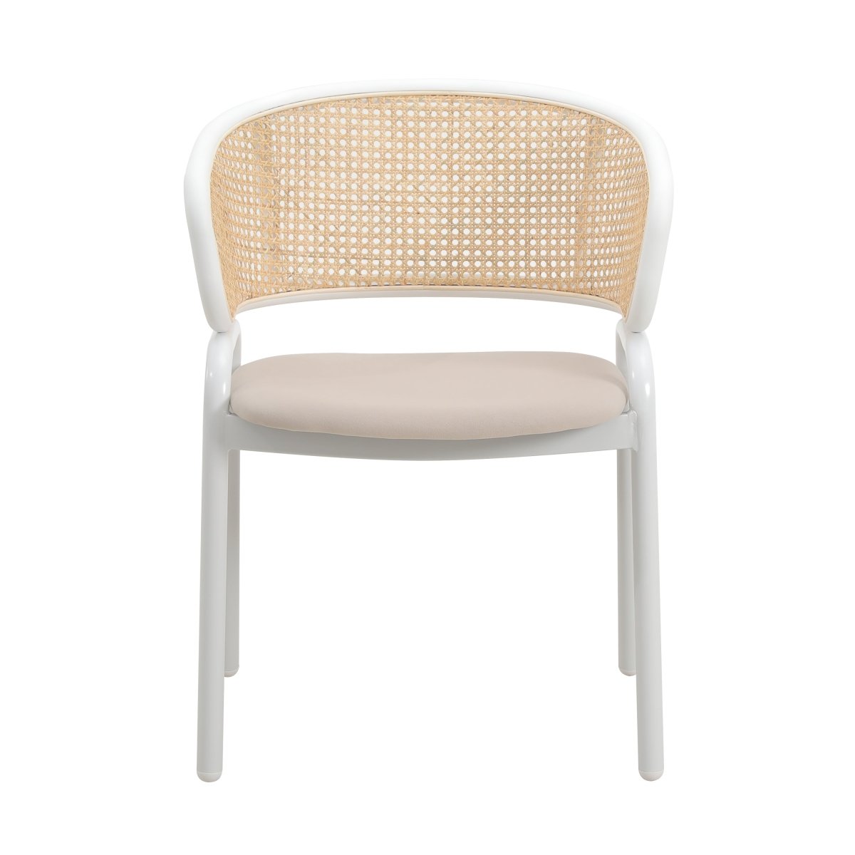 Ervilla Velvet Dining Armchair with Steel Legs and Wicker Back White Brown Beige Dining Chair Leisuremod