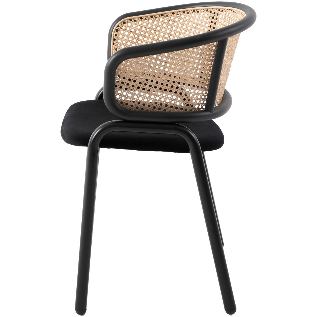 Ervilla Velvet Dining Armchair with Steel Legs and Wicker Back Black Brown Black Dining Chair Leisuremod