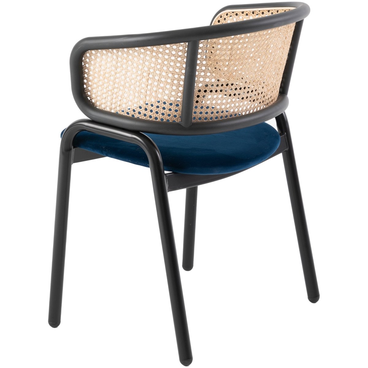 Ervilla Velvet Dining Armchair with Steel Legs and Wicker Back Black Brown Navy Blue Dining Chair Leisuremod