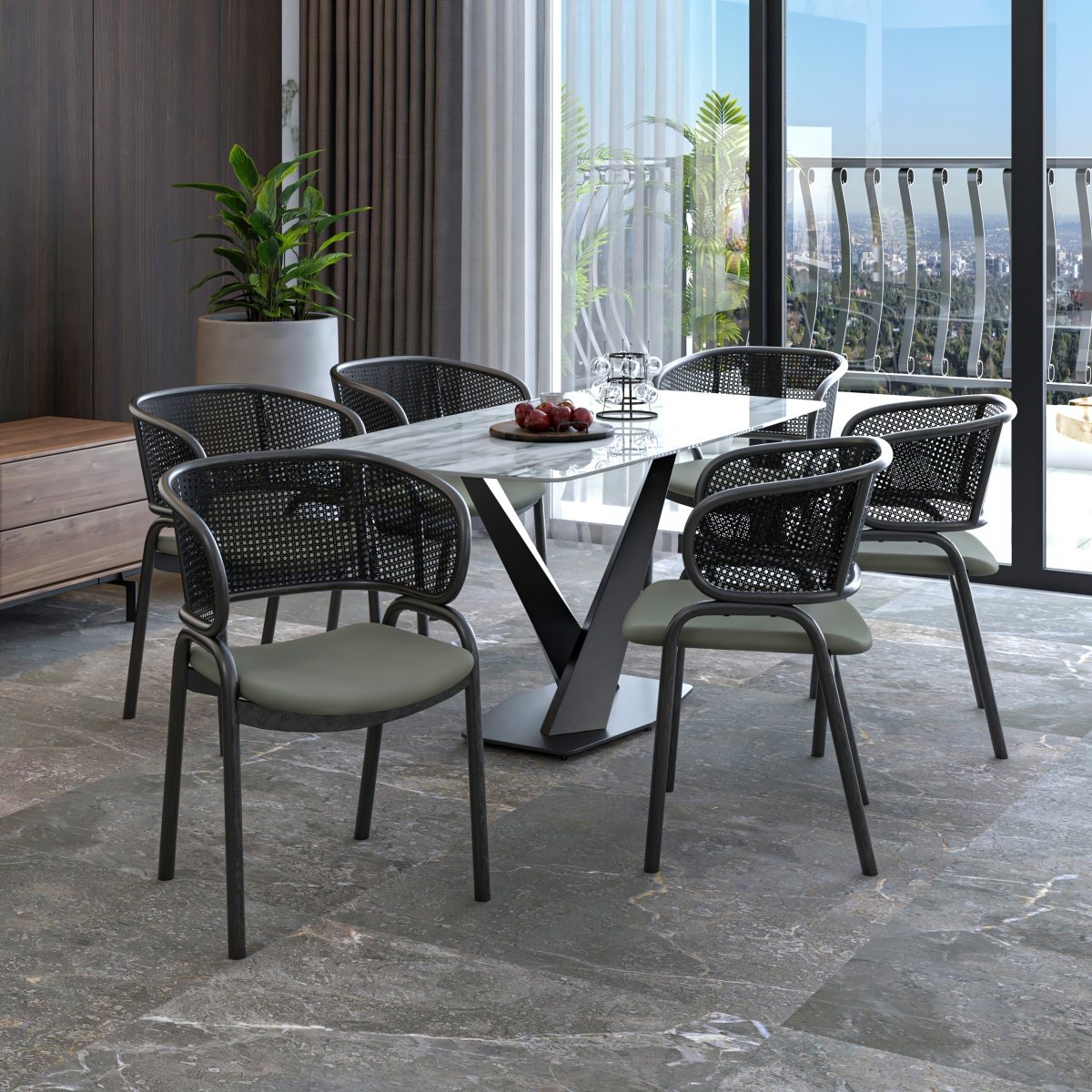 Ervilla Velvet Dining Armchair with Steel Legs and Wicker Back Black Black Grey Dining Chair Leisuremod