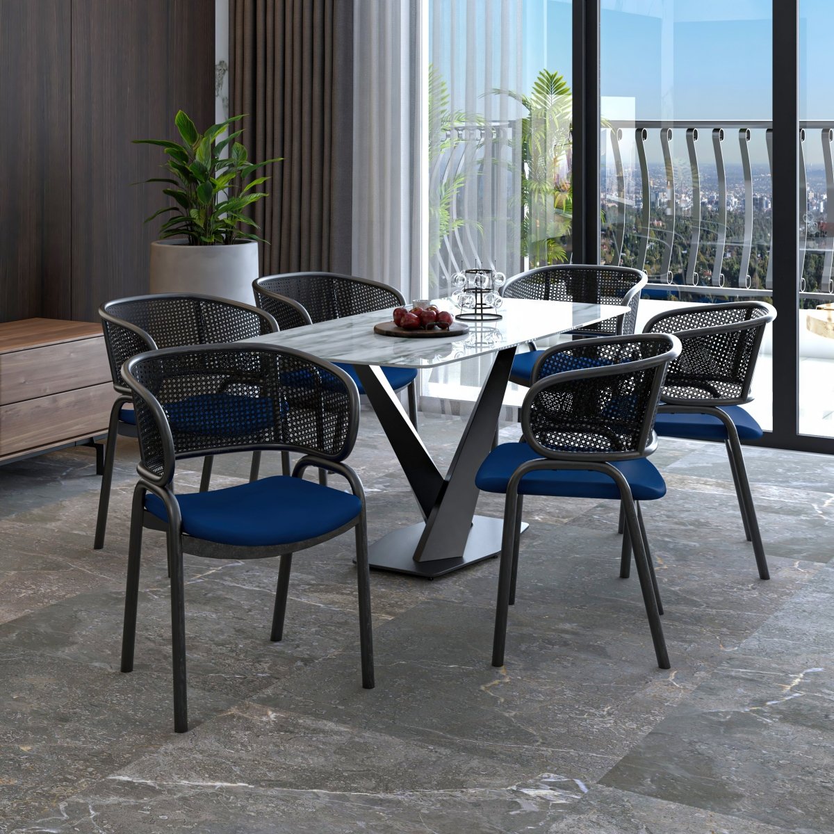 Ervilla Velvet Dining Armchair with Steel Legs and Wicker Back Black Black Navy Blue Dining Chair Leisuremod