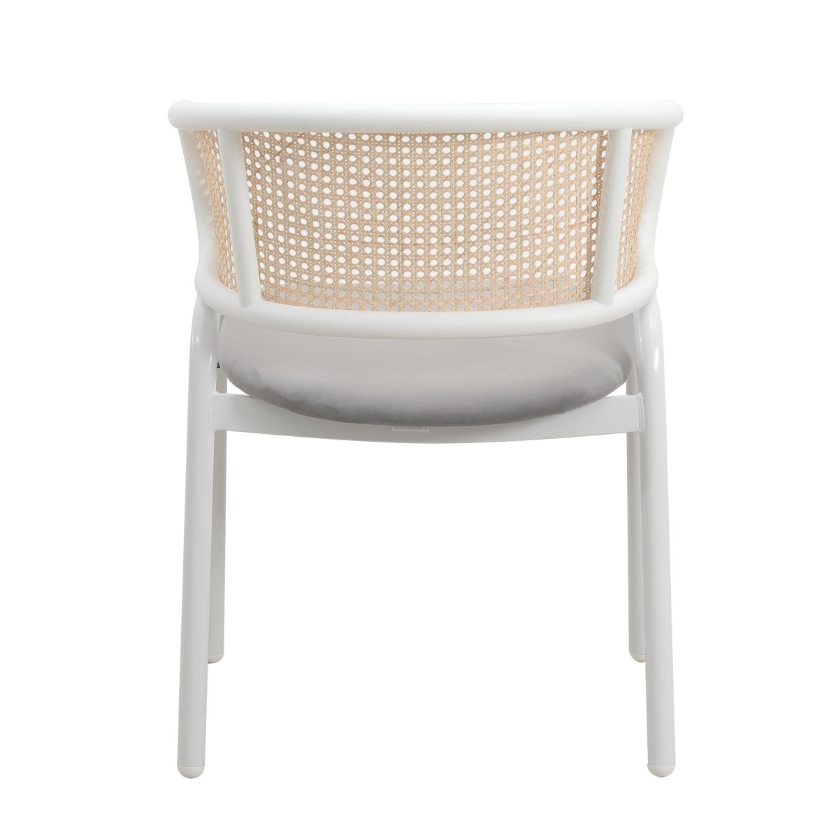 Ervilla Velvet Dining Armchair with Steel Legs and Wicker Back White Brown Grey Dining Chair Leisuremod