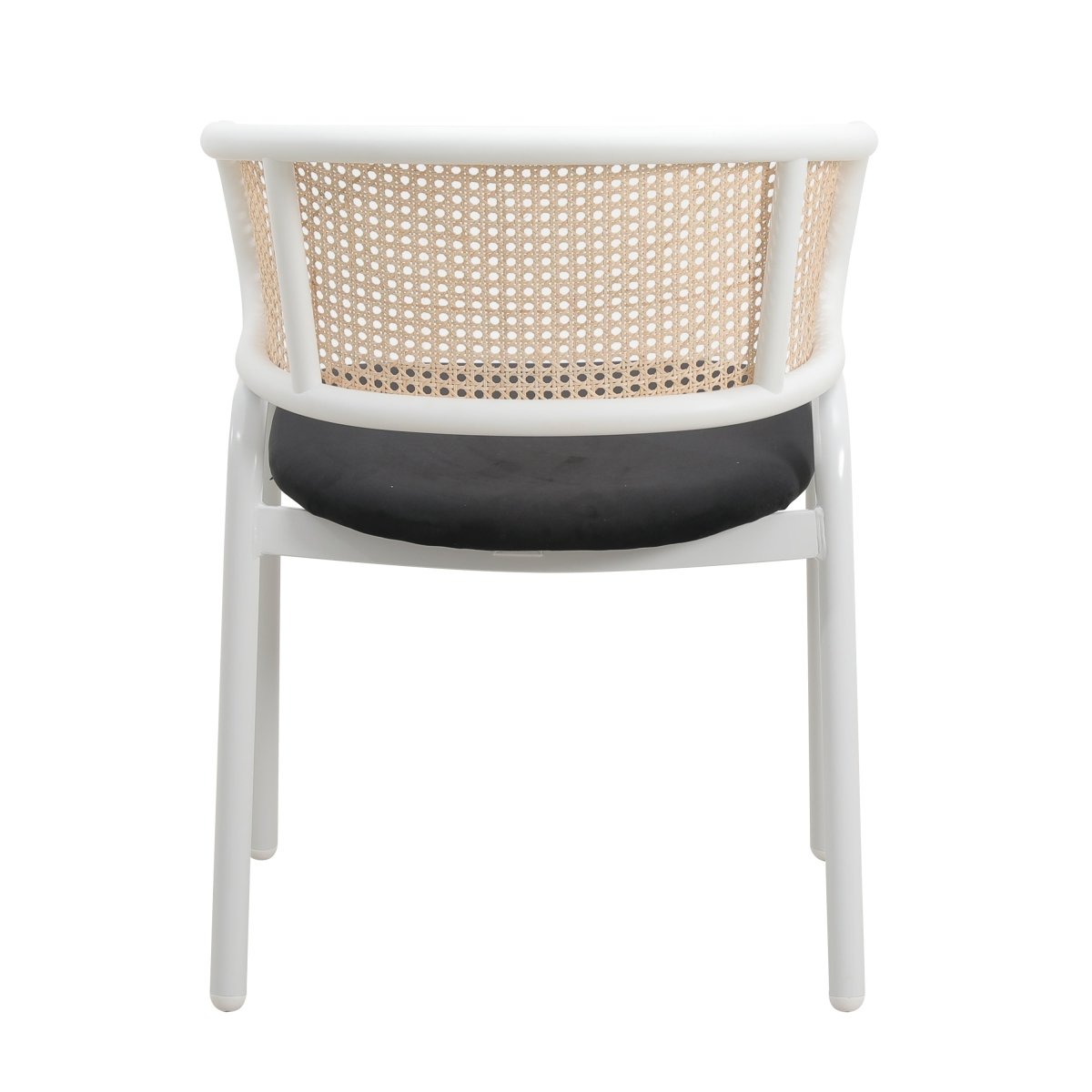 Ervilla Velvet Dining Armchair with Steel Legs and Wicker Back White Brown Black Dining Chair Leisuremod