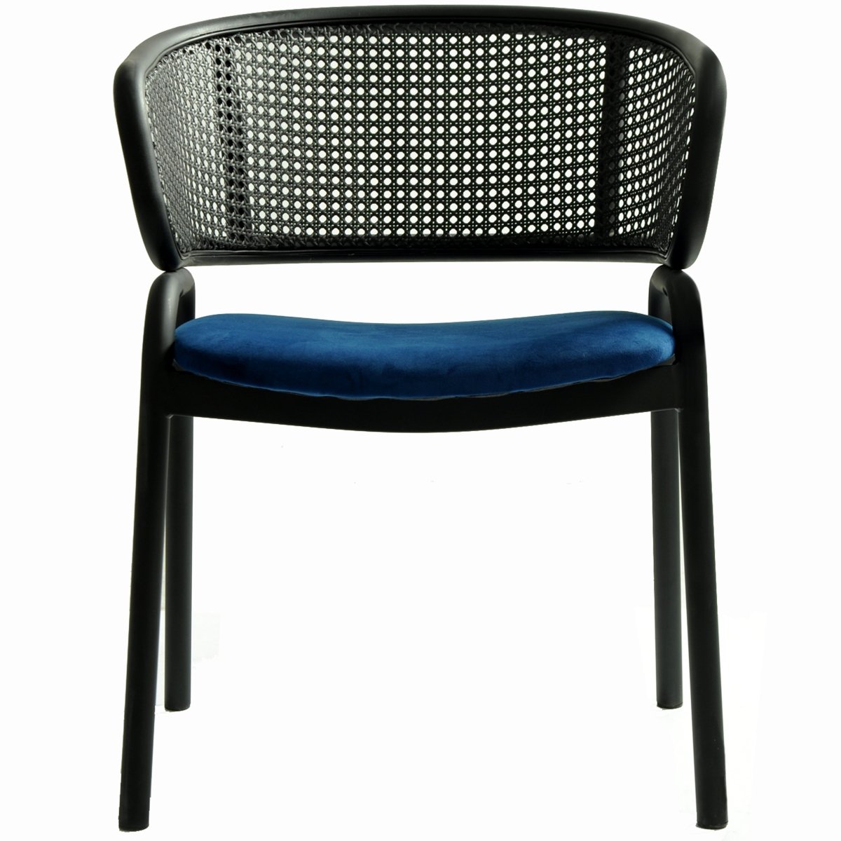 Ervilla Velvet Dining Armchair with Steel Legs and Wicker Back Black Black Navy Blue Dining Chair Leisuremod