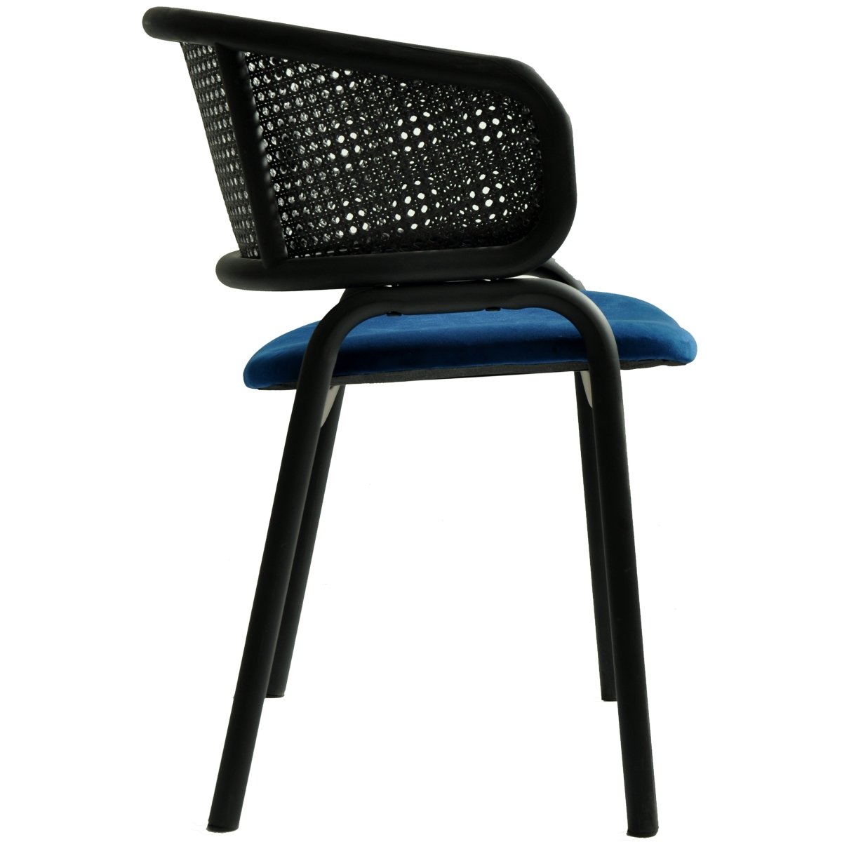 Ervilla Velvet Dining Armchair with Steel Legs and Wicker Back Black Black Navy Blue Dining Chair Leisuremod