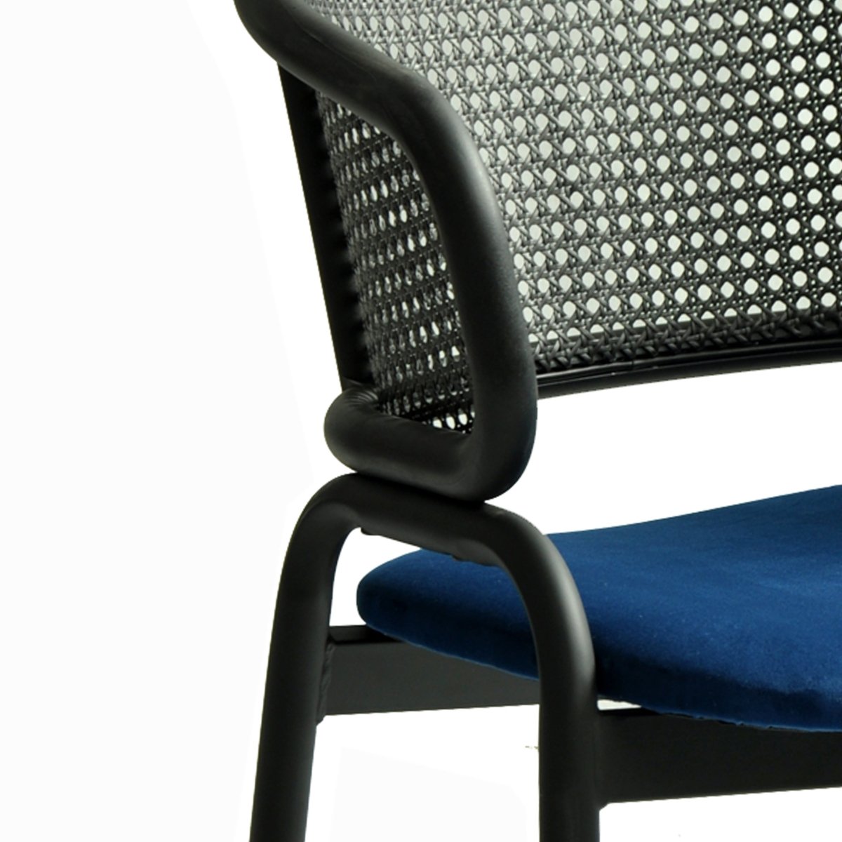 Ervilla Velvet Dining Armchair with Steel Legs and Wicker Back Black Black Navy Blue Dining Chair Leisuremod