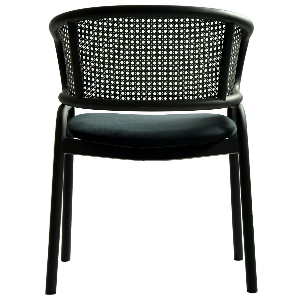 Ervilla Velvet Dining Armchair with Steel Legs and Wicker Back Black Black Black Dining Chair Leisuremod