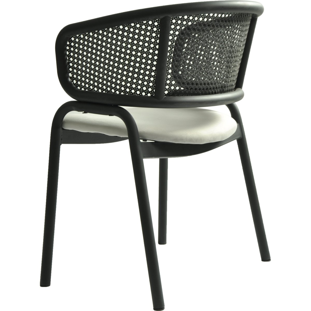Ervilla Velvet Dining Armchair with Steel Legs and Wicker Back Black Black Grey Dining Chair Leisuremod