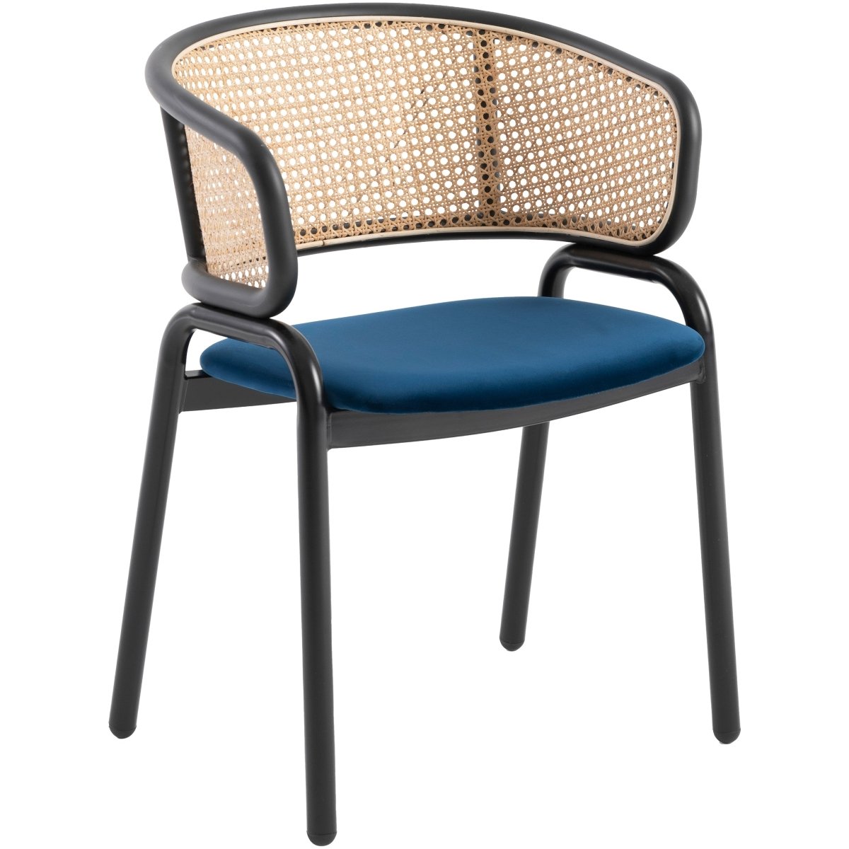 Ervilla Velvet Dining Armchair with Steel Legs and Wicker Back Black Brown Navy Blue Dining Chair Leisuremod